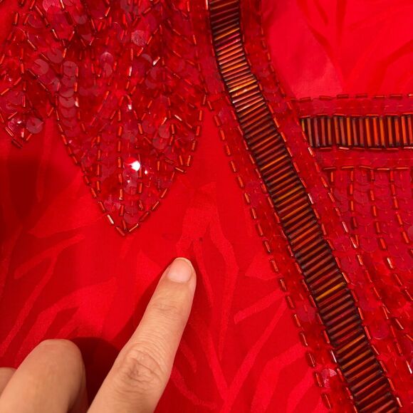 Vintage D'ore Silk Red Beaded Dress 14 Drop Waist Holidays Mature MoTB Cocktails - Picture 13 of 13